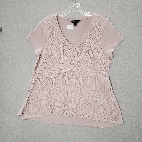 Simply Vera Vera Wang Tops - Simply Vera Wang Women Top Large Pink Lace V Neck Short Sleeve READ